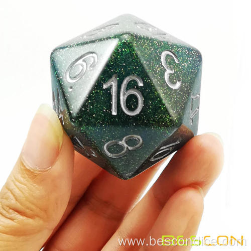 Bescon Glitter Jumbo D20 38MM, Big Size 20 Sides Dice Glitter Colors, Big 20 Faces Cube 1.5 inch
